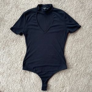 Forever 21 Black Bodysuit, Heart-shape Neckline Cutout & Snap Closure Medium